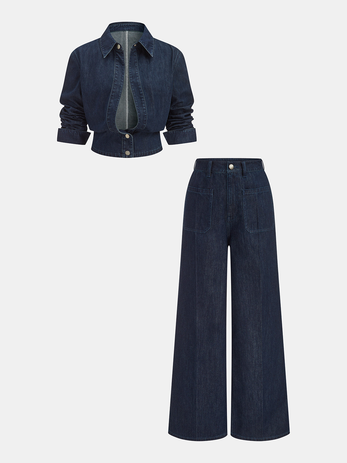 Denim Cropped Shirt & Wide Leg Jeans Set