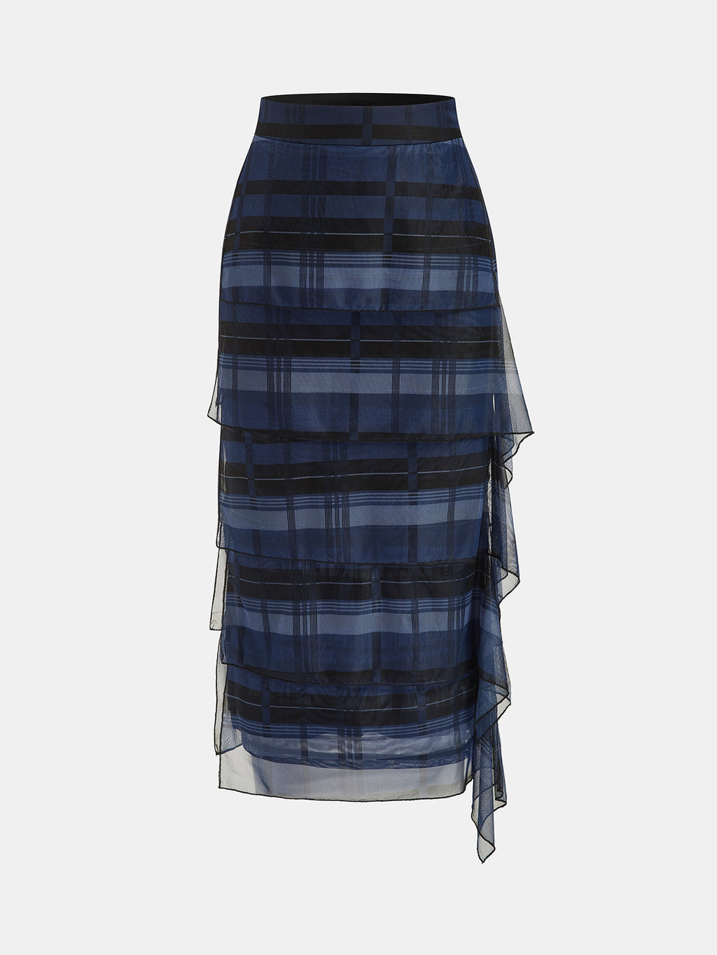 Plaid Tiered Asymmetrical Midi Skirt