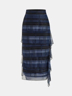 Plaid Tiered Asymmetrical Midi Skirt