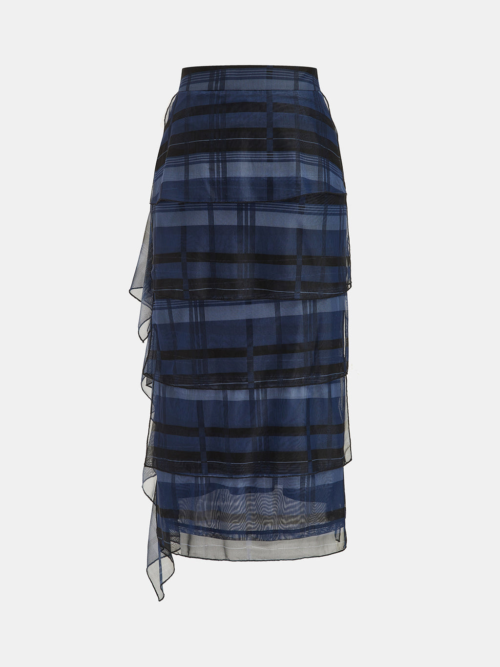 Plaid Tiered Asymmetrical Midi Skirt