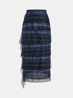 Plaid Tiered Asymmetrical Midi Skirt