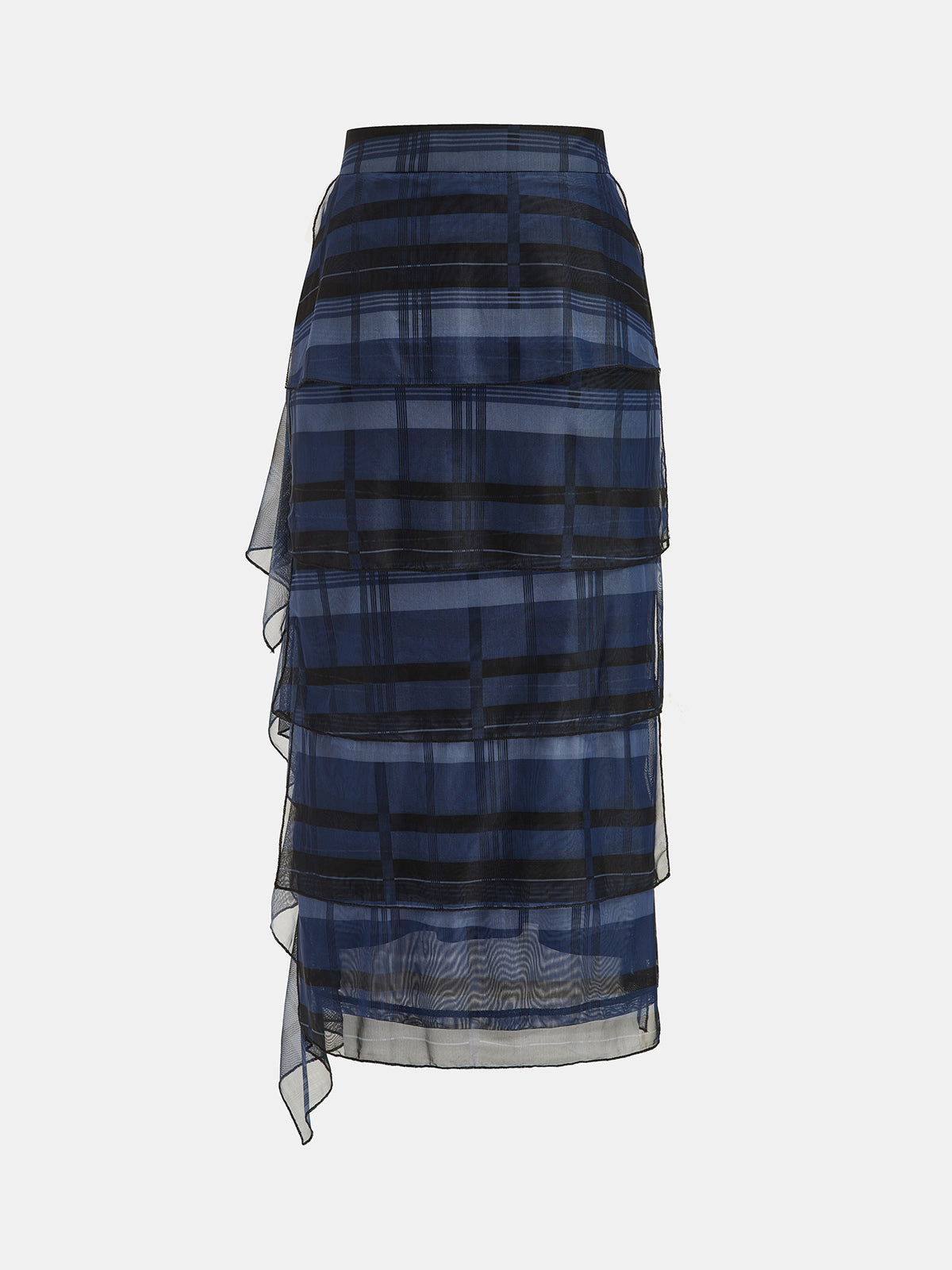 Plaid Tiered Asymmetrical Midi Skirt