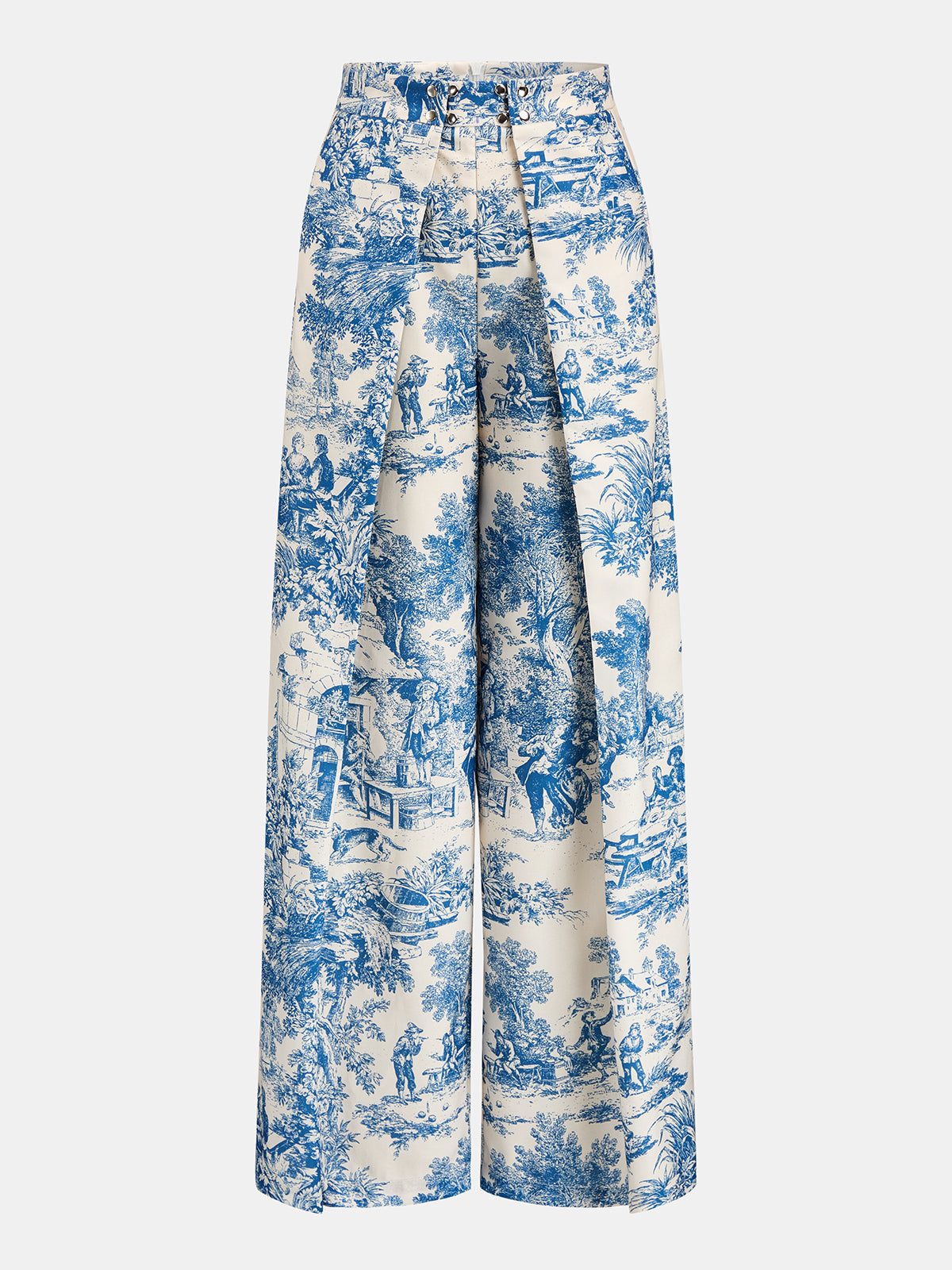 Toile Print Pleated Wide Leg Pants