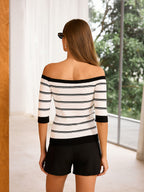 Striped Off Shoulder Knit Top