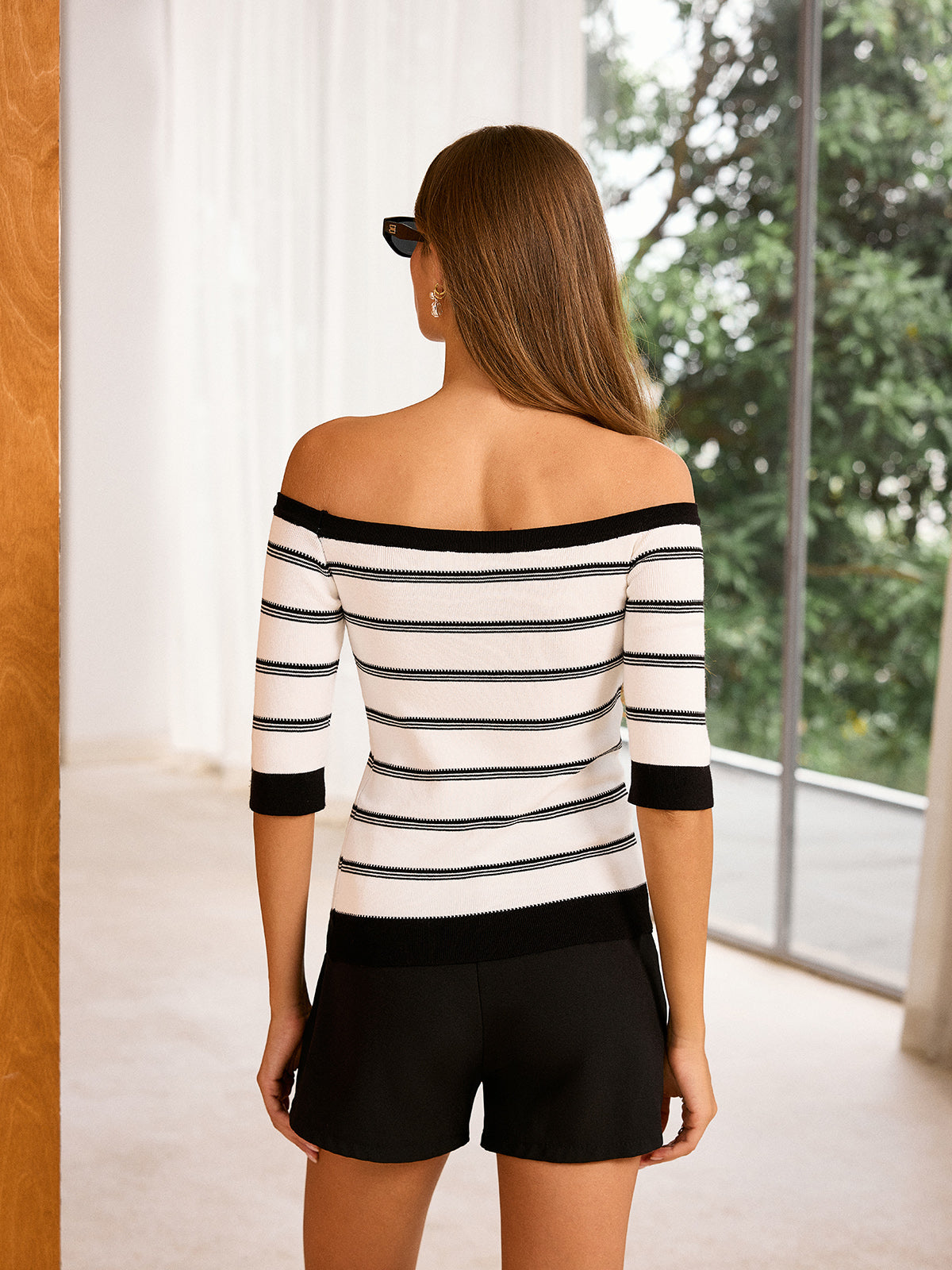 Striped Off Shoulder Knit Top