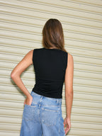 Metal Detail Asymmetrical Ruched Tank Top