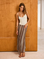 Color Block Striped Knit Slip Maxi Dress