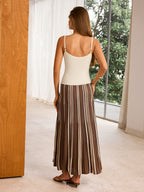 Color Block Striped Knit Slip Maxi Dress
