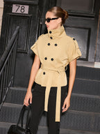 Epaulet Double Breasted Stand Collar Trench Top