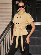 Epaulet Double Breasted Stand Collar Trench Top