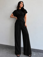 Tie-Back Satin Top & Pleated Pants Set