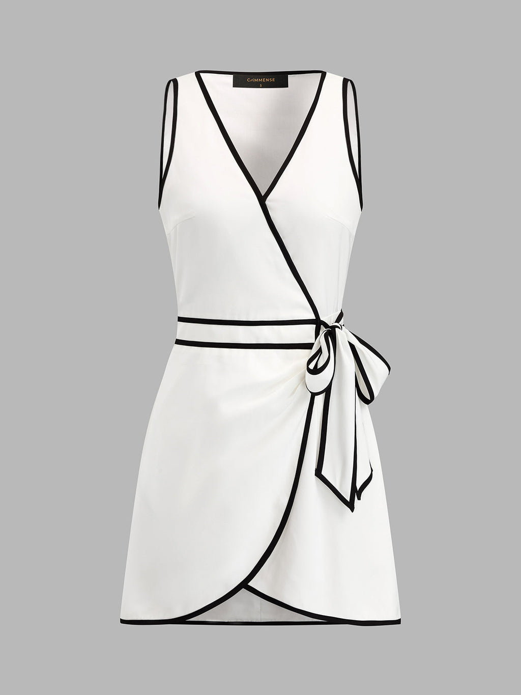 Contrast Trim Wrap Tie Sleeveless Mini Dress