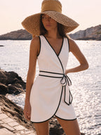 Contrast Trim Wrap Tie Sleeveless Mini Dress
