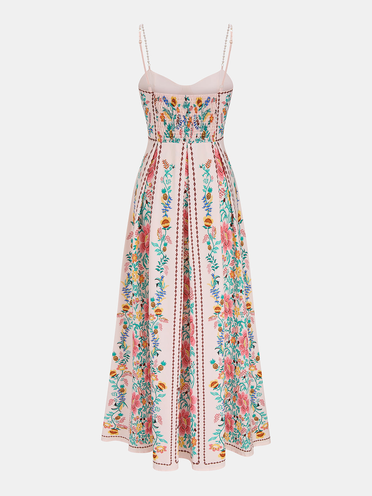 Floral Print Pearl Strap Maxi Dress