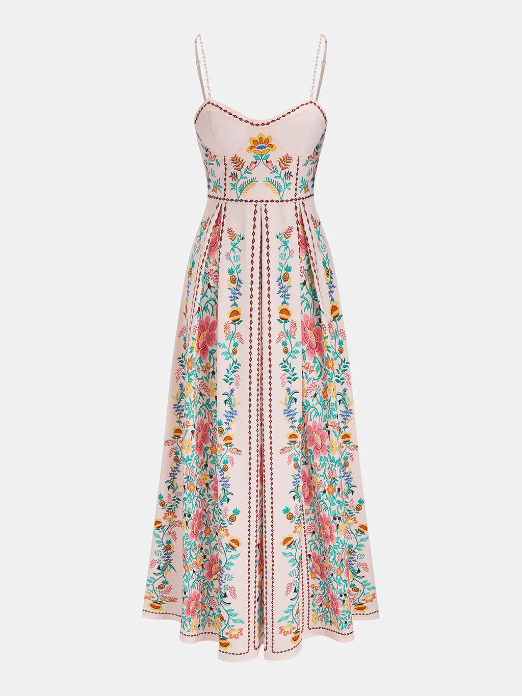 Floral Print Pearl Strap Maxi Dress