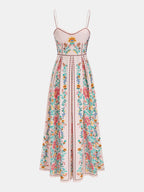 Floral Print Pearl Strap Maxi Dress