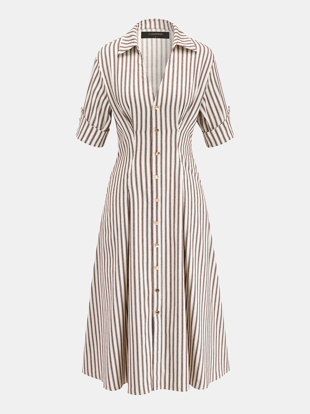 Roll Sleeve Striped Shirt Midi Dress