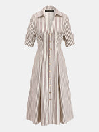 Roll Sleeve Striped Shirt Midi Dress