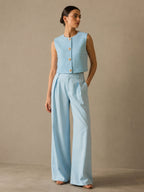 Sleeveless Textured Vest & Pleated Pant Set
