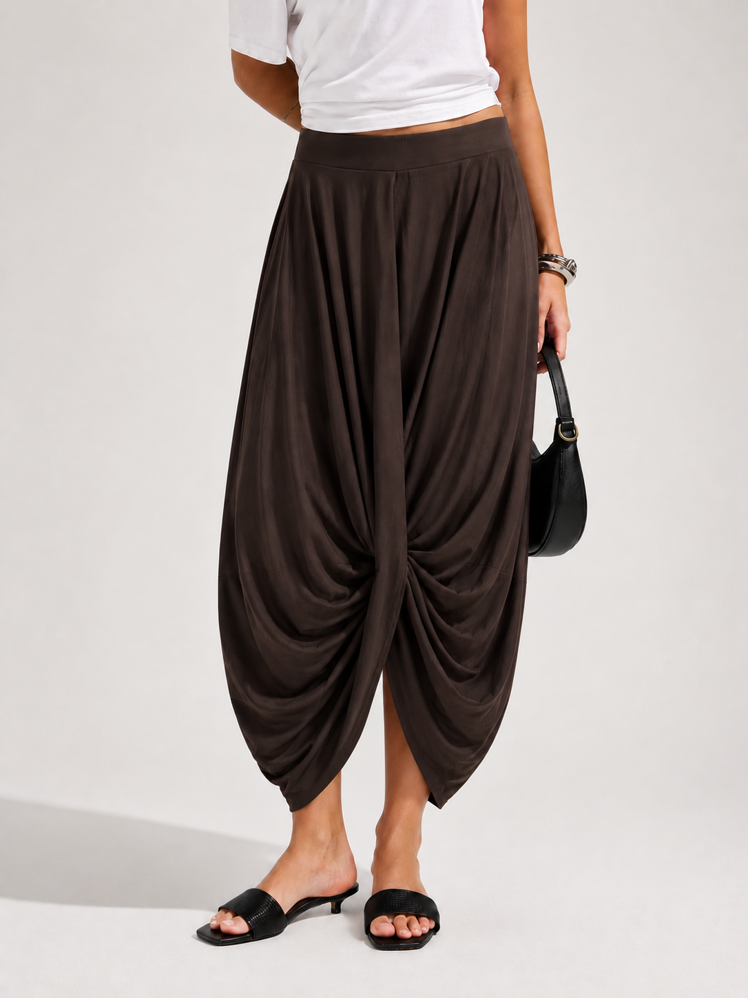 Draped Twist Front Maxi Skirt