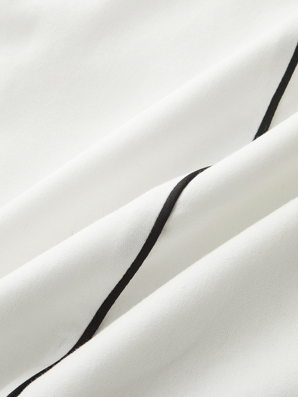 Contrast Piping Belted Cotton Linen Midi Dress