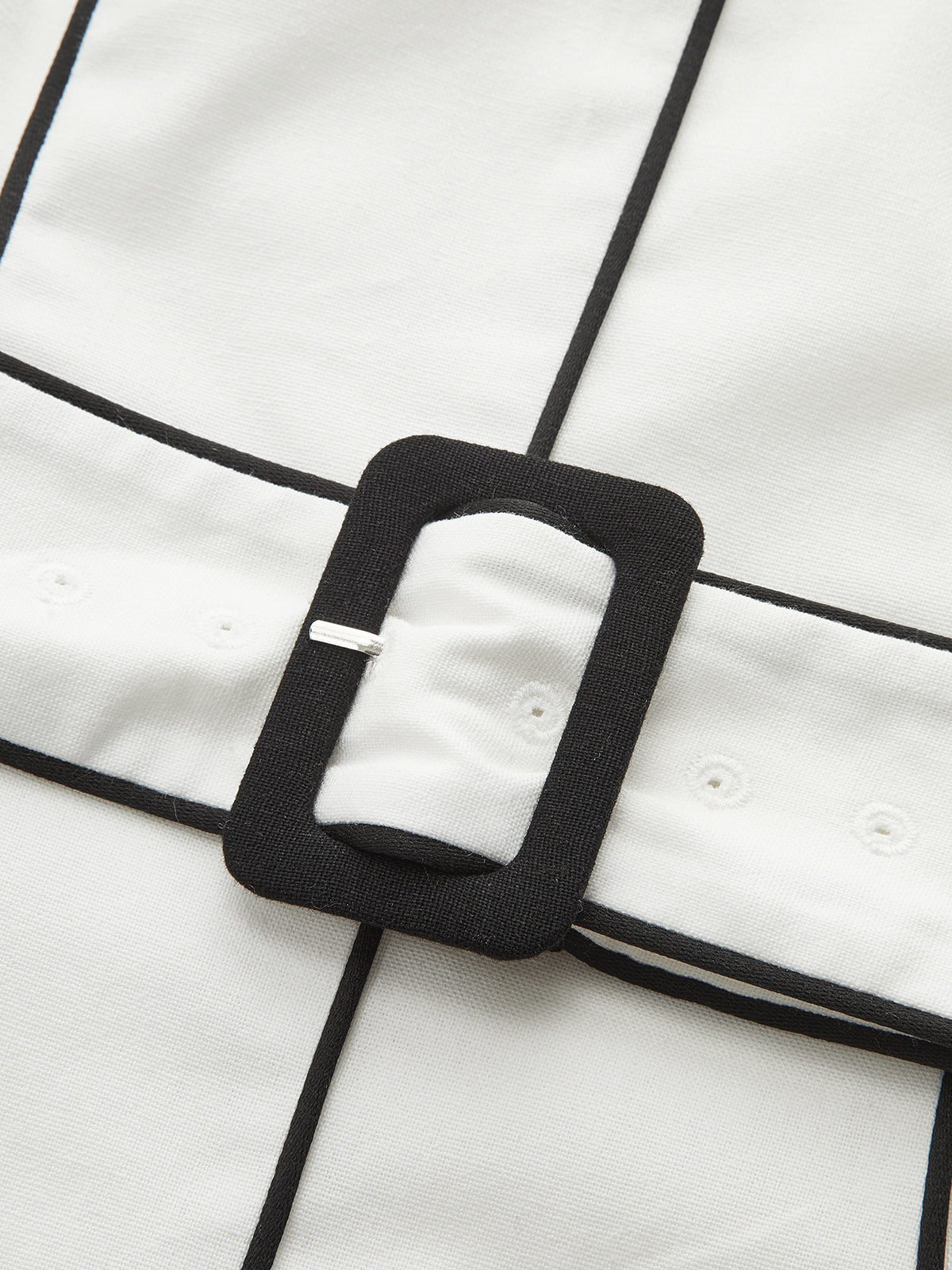 Contrast Piping Belted Cotton Linen Midi Dress