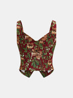 Floral Tapestry Lapel Corset Tank Top