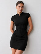 Mandarin Collar Corset Bodycon Mini Dress