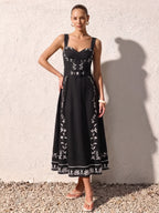 Botanical Print Belted Maxi Slip Dress