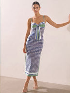 Geometric Print Tie-Front Slit Maxi Slip Dress