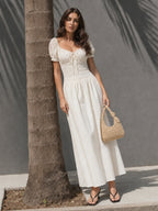 Puff Sleeve Smocked Midi Dress