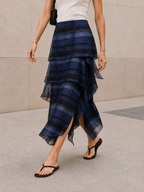 Plaid Tiered Asymmetrical Midi Skirt