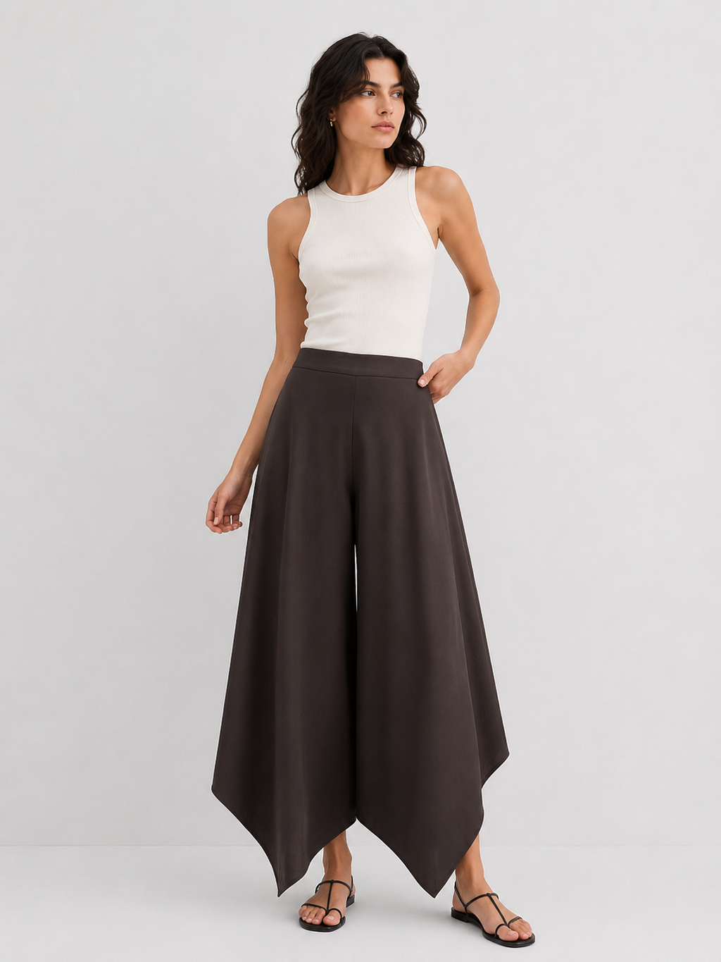 Irregular Hem Wide Leg Pants