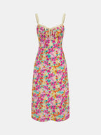 Lace Strap Tie Front Floral Midi Dress