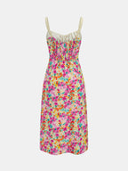 Lace Strap Tie Front Floral Midi Dress