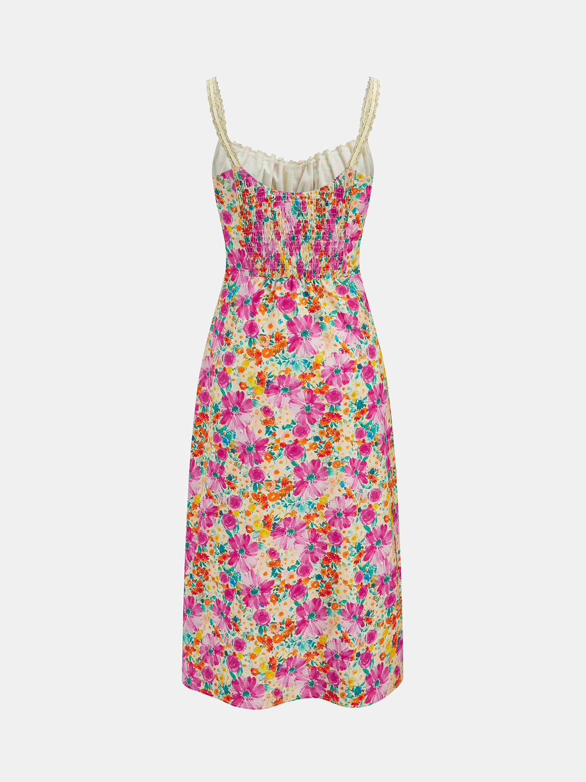 Lace Strap Tie Front Floral Midi Dress