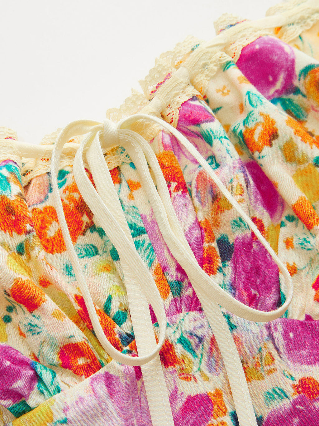 Lace Strap Tie Front Floral Midi Dress