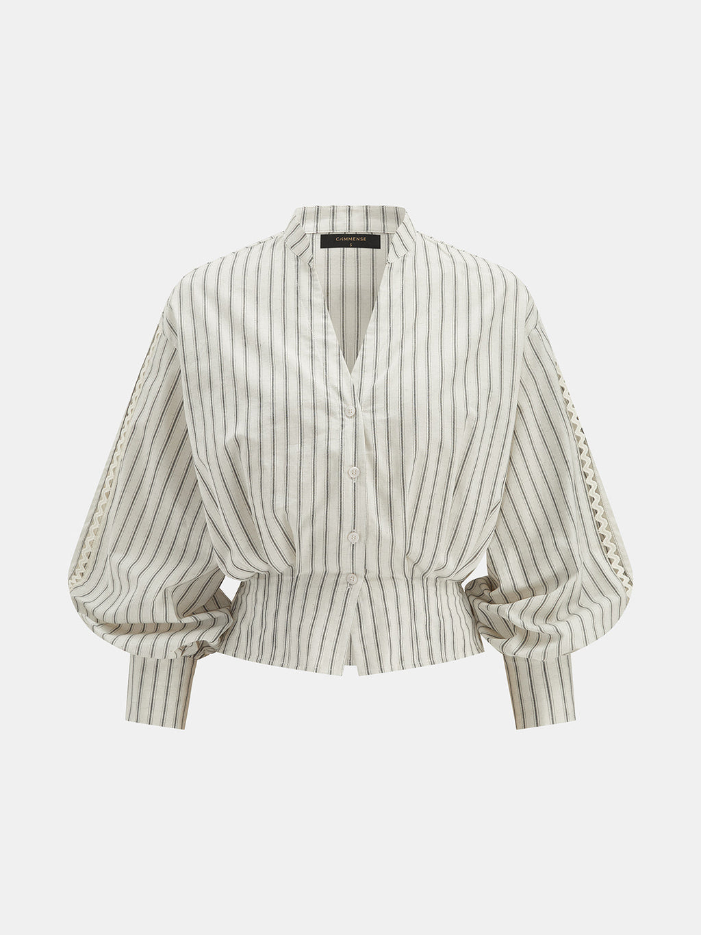 Striped Lace Panel Cotton Linen Blouse