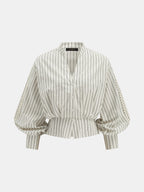 Striped Lace Panel Cotton Linen Blouse