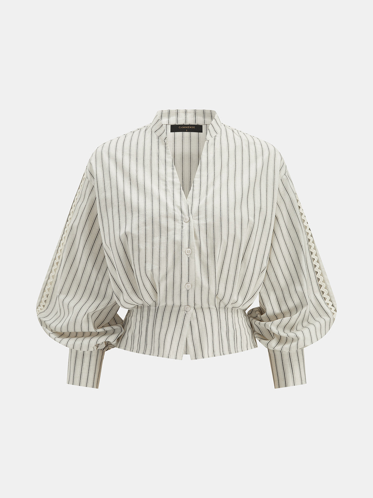 Striped Lace Panel Cotton Linen Blouse