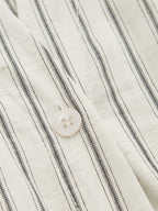 Striped Lace Panel Cotton Linen Blouse