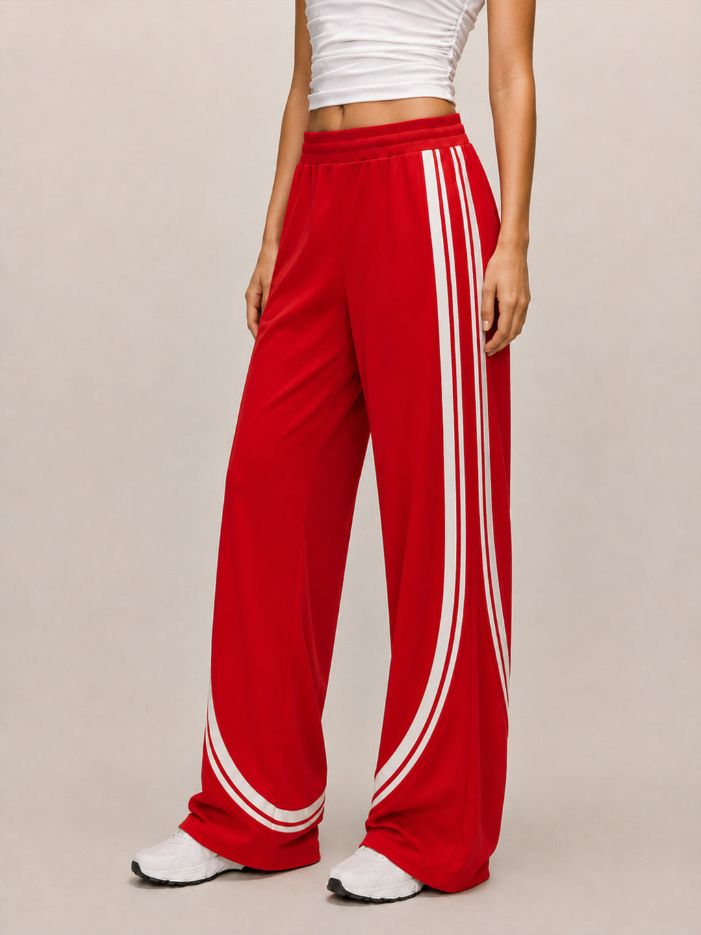 Curved Stripe Elastic Waist Wide Leg Pants