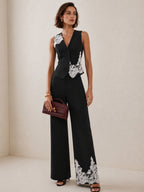 Lace Patch Two Piece Pants Set