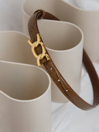 Crocodile Embossed Metal Buckle Leather Belt