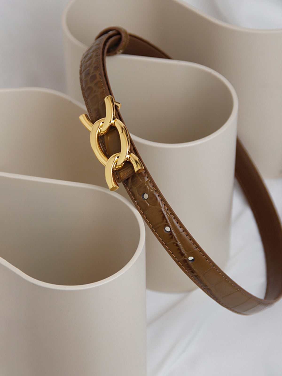 Crocodile Embossed Metal Buckle Leather Belt