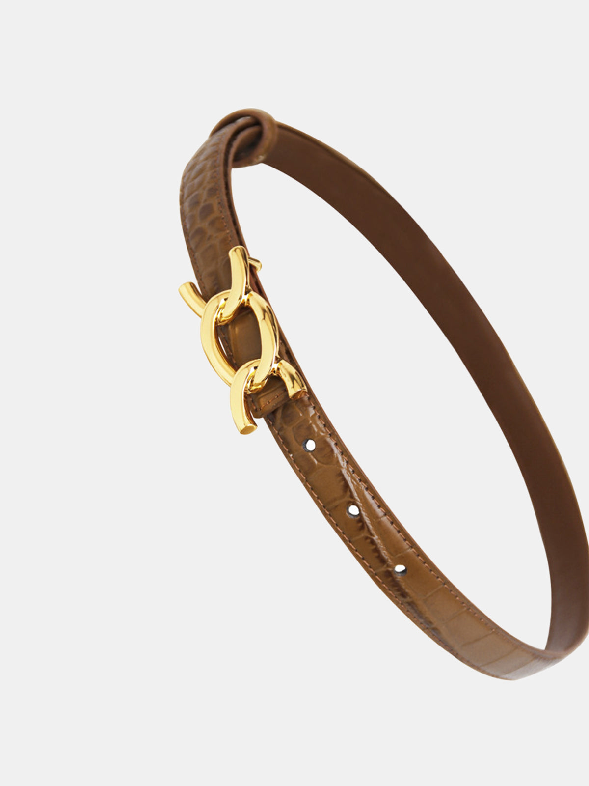 Crocodile Embossed Metal Buckle Leather Belt