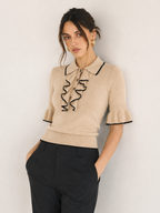 Contrast Trim Ruffle Knit Top