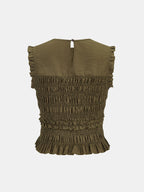 Sleeveless Smocked Ruffled Blouse